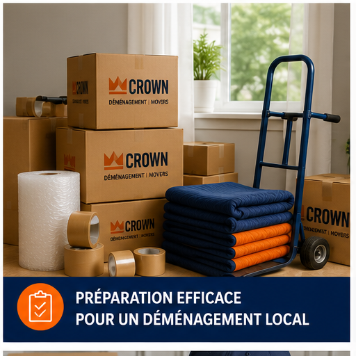 Boîtes, couvertures et matériel préparés avant un déménagement local à Montréal